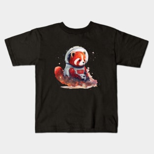 Space Red Panda Astronauts spacecraft Watercolor Kids T-Shirt
